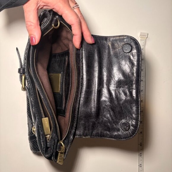 Kooba Black Leather Buckle Clutch Flap Bag with Snakeskin print - Picture 6 of 6